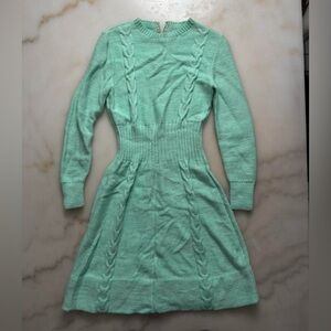Vintage 60s Pastel Sage Cable Knit Fit & Flare Tunic Mod Mini Dress